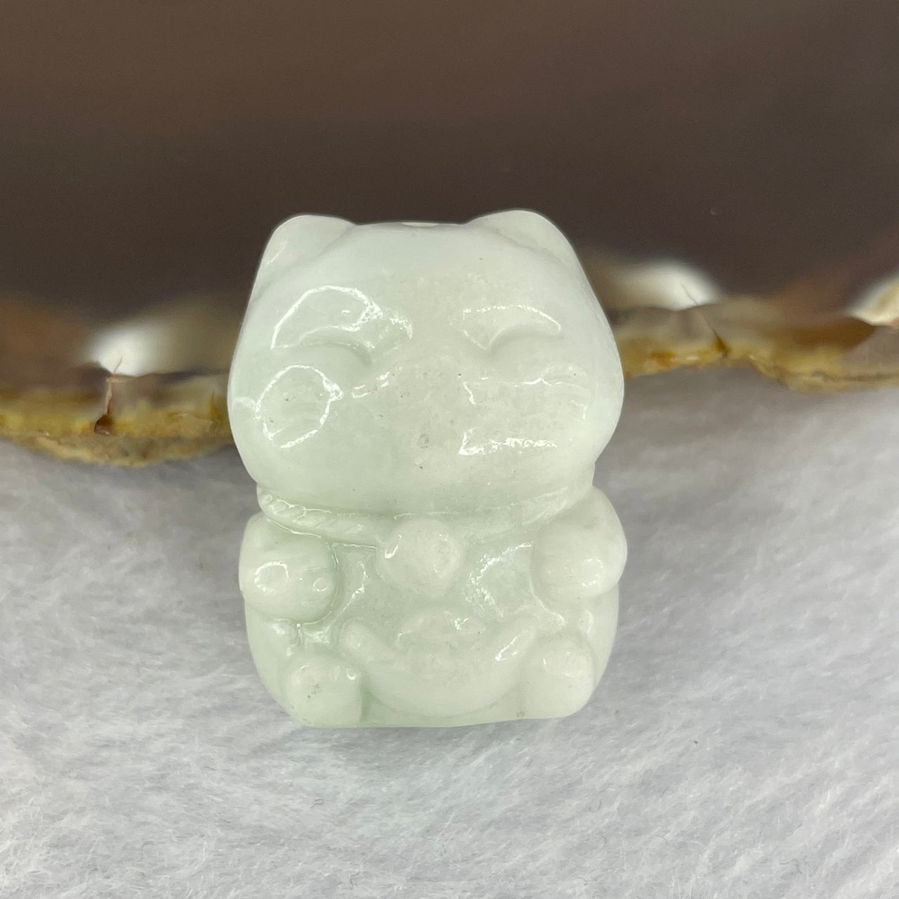 Type A Faint Green Jadeite Fortune Cat 招财猫 15.88g 28.6 by 22.1 by 12.1mm - Huangs Jadeite and Jewelry Pte Ltd