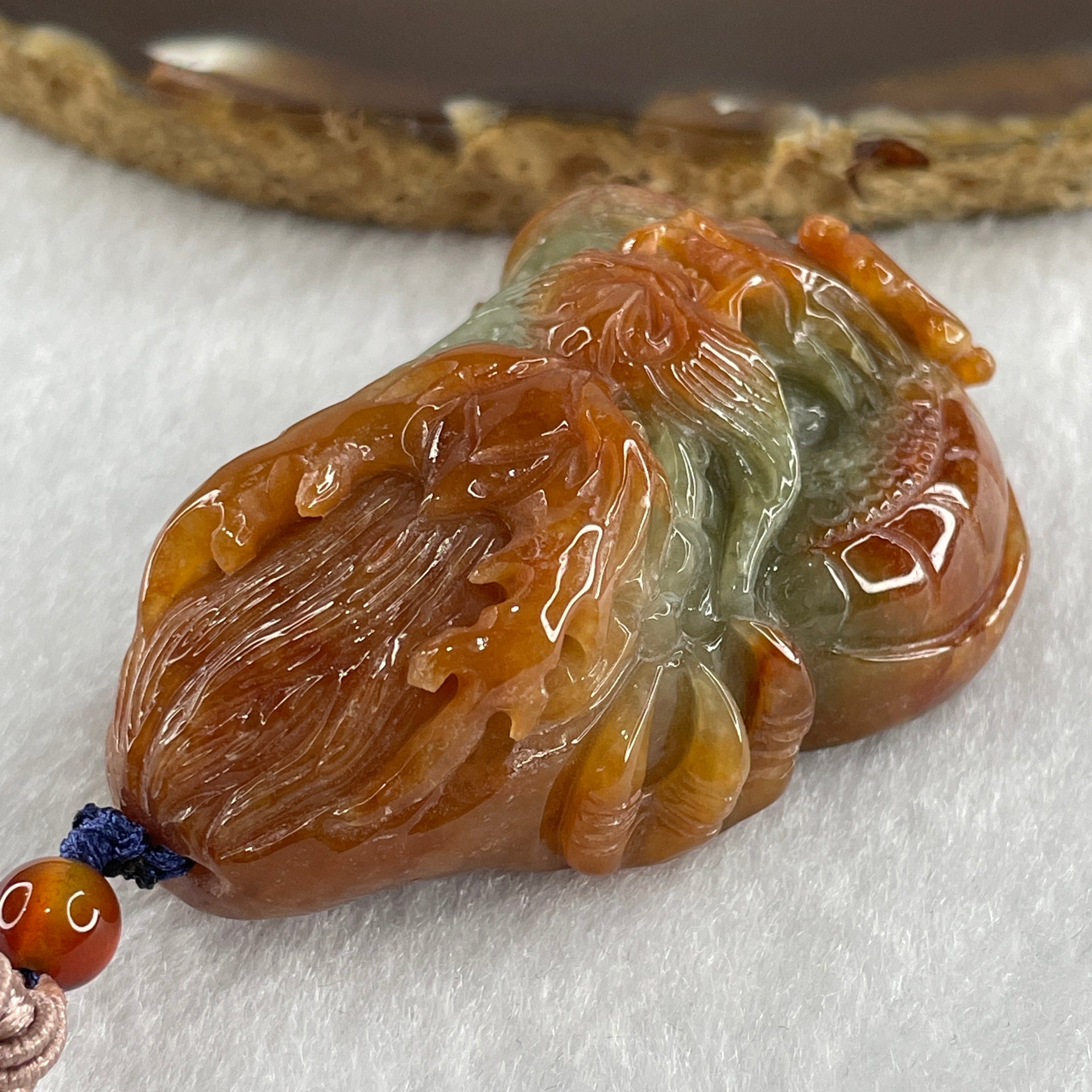 Type A Brownish Red with Green Jadeite Dragon Double Side Pendant 75.20g 58.5 by 36.2 by 22.6mm - Huangs Jadeite and Jewelry Pte Ltd