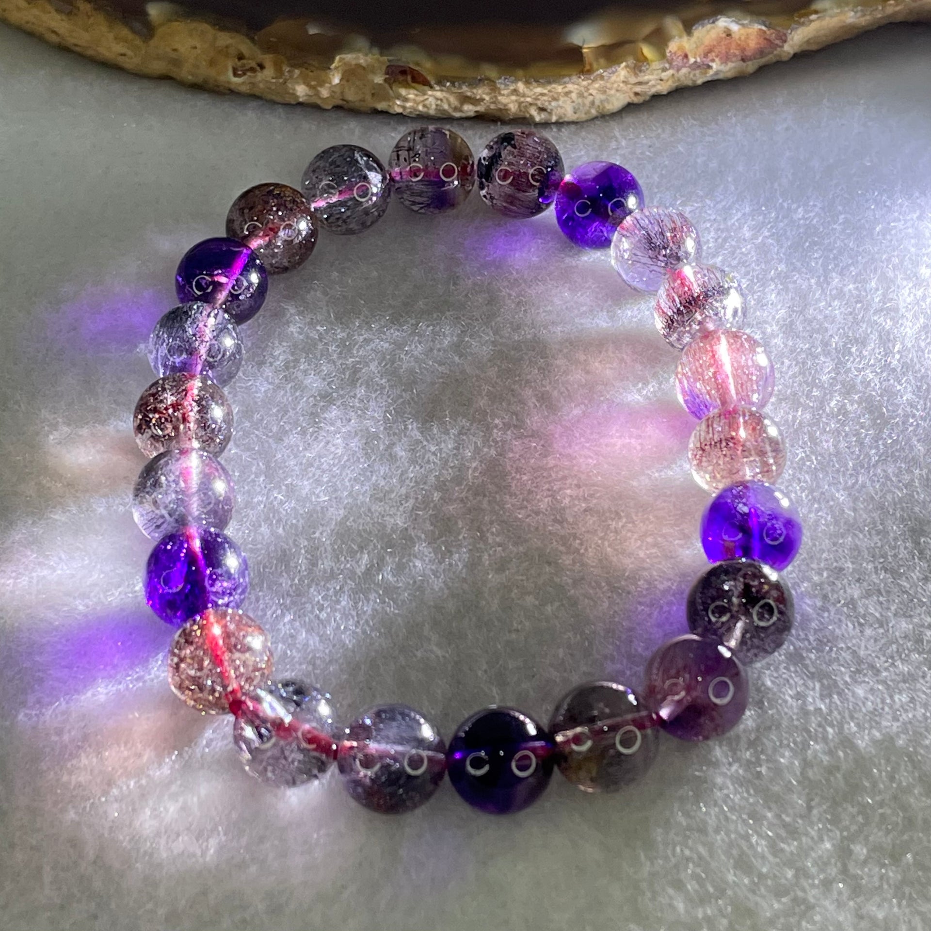 Good Grade Natural Blackcurrant Super 7 Beads Bracelet 19.22g 15.5cm 8.7mm 22 Beads - Huangs Jadeite and Jewelry Pte Ltd
