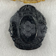 Type A Opaque Black Omphacite Jadeite Good Vs Evil Mahasthamaprapta Bodhisattva Pendant Horse Zodiac Guardian 41.32g 50.8 by 43.8 by 11.8mm - Huangs Jadeite and Jewelry Pte Ltd