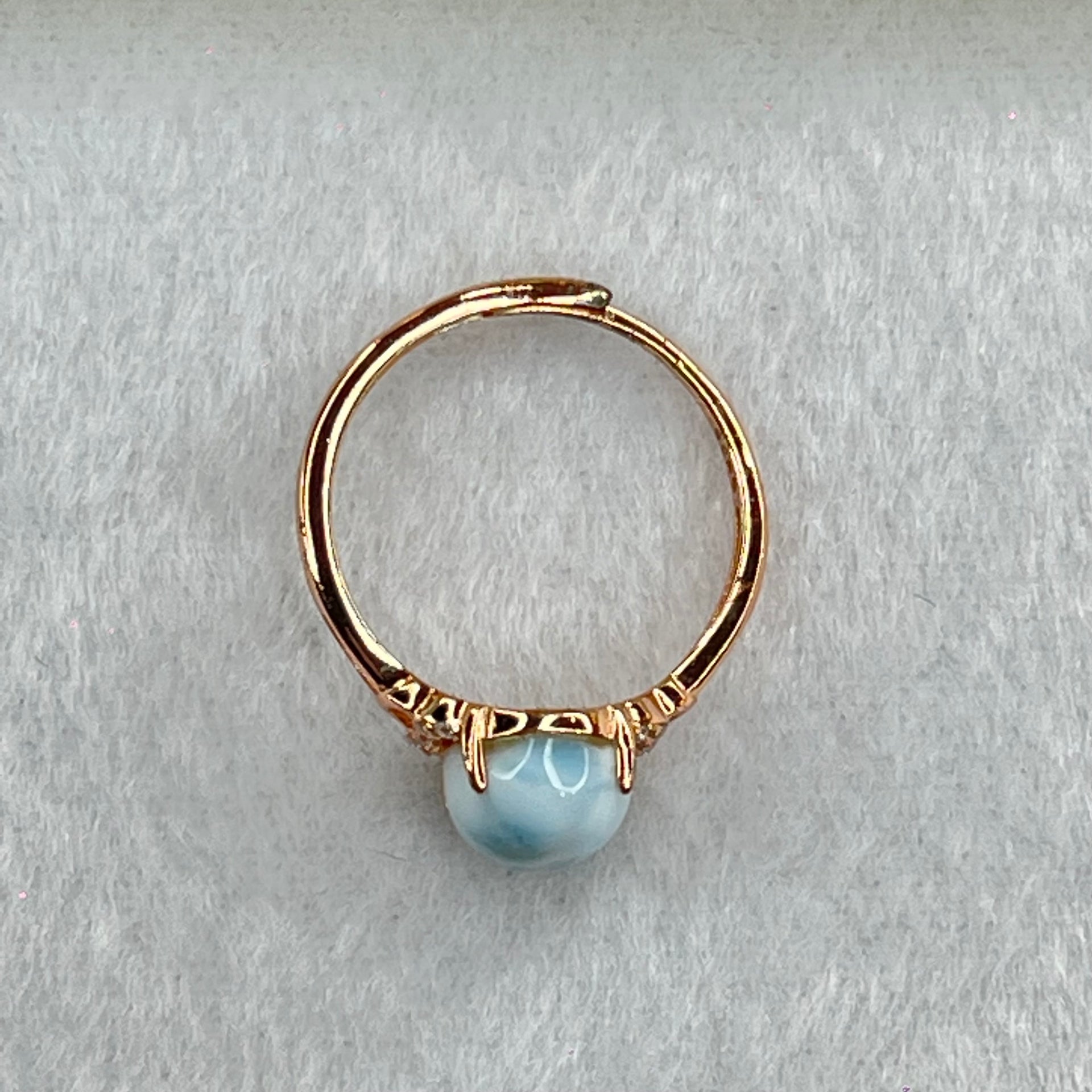 Natural Larimar in S925 Silver Rose Gold Color Ring (Adjustable Size) 1.95g 10.0 by 7.8mm - Huangs Jadeite and Jewelry Pte Ltd
