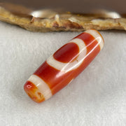 Natural Powerful Tibetan Old Oily Red White Agate One Eye Gold Metal Element Dzi Bead Heavenly Master (Tian Zhu) 一眼金天珠 9.71g 37.8 by 12.9mm - Huangs Jadeite and Jewelry Pte Ltd