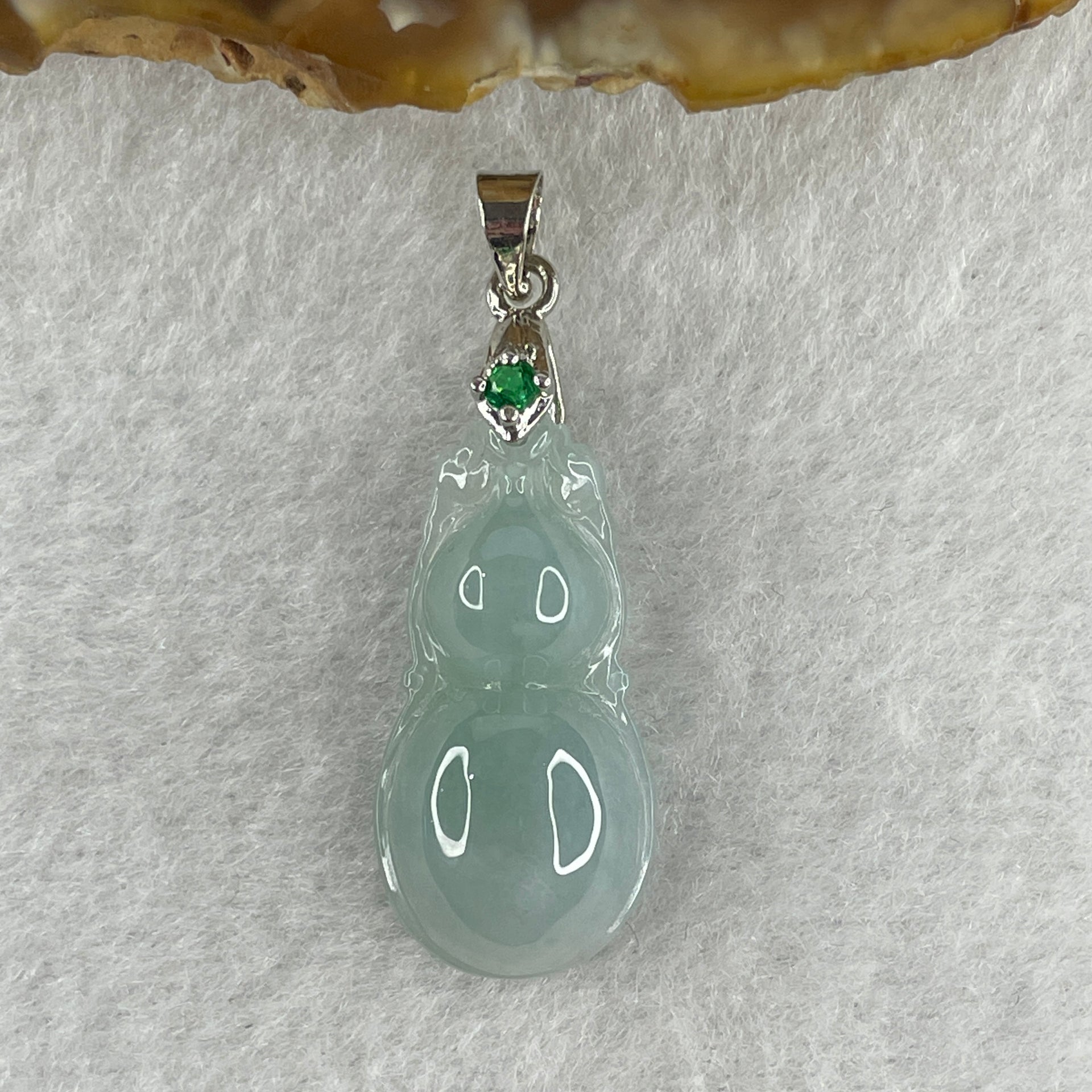 Natural Type A Semi Icy Lavender Jadeite Calabash Hulu Pendant in Stainless Steel Clasp 3.61g 25.3 by 13.2 by 6.8mm - Huangs Jadeite and Jewelry Pte Ltd