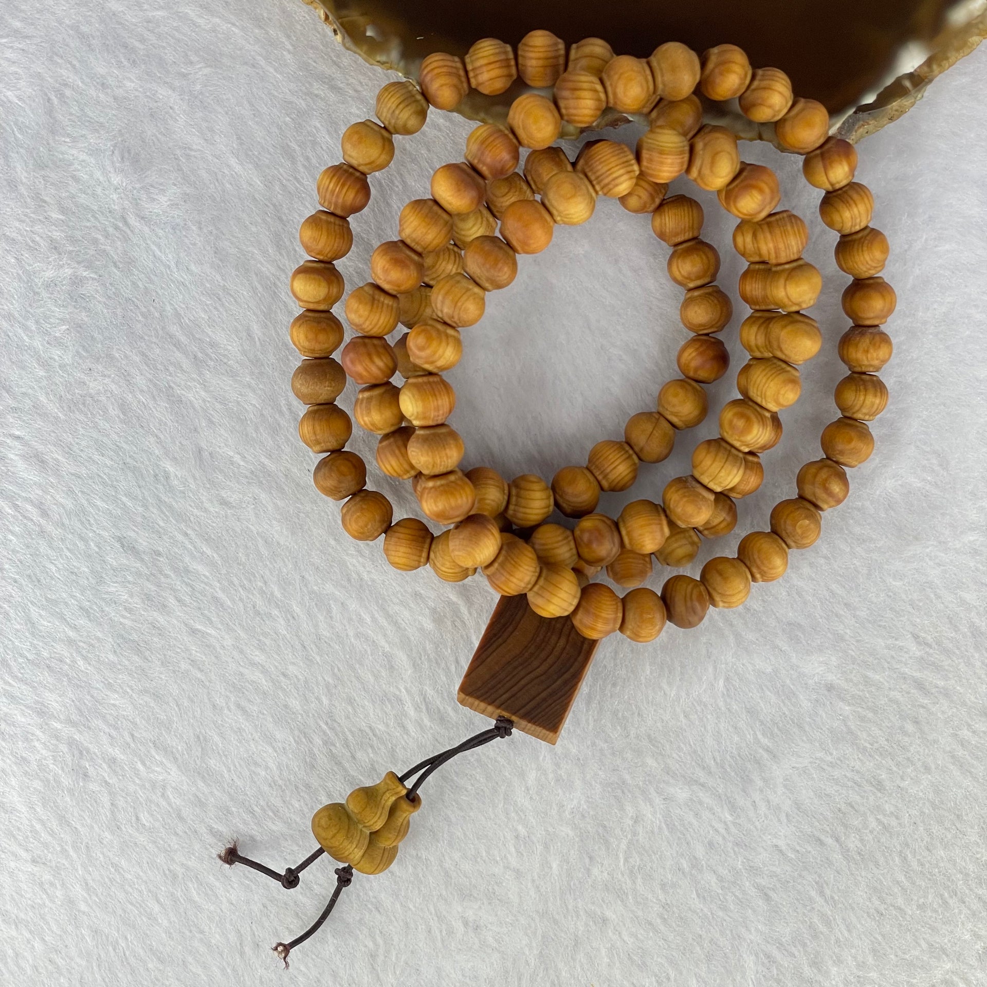 Natural High Oil Content Yabai Wood 高油崖柏 Beads Necklace 25.62g 8.2mm 109 Beads Pendant 19.4 by 16.5 by 6.5mm - Huangs Jadeite and Jewelry Pte Ltd