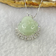 Type A Faint Green Milo Buddha with Crystals in S925 Sliver Pendant and Necklace 7.61g 16.2 by 16.2 by 8.5mm - Huangs Jadeite and Jewelry Pte Ltd