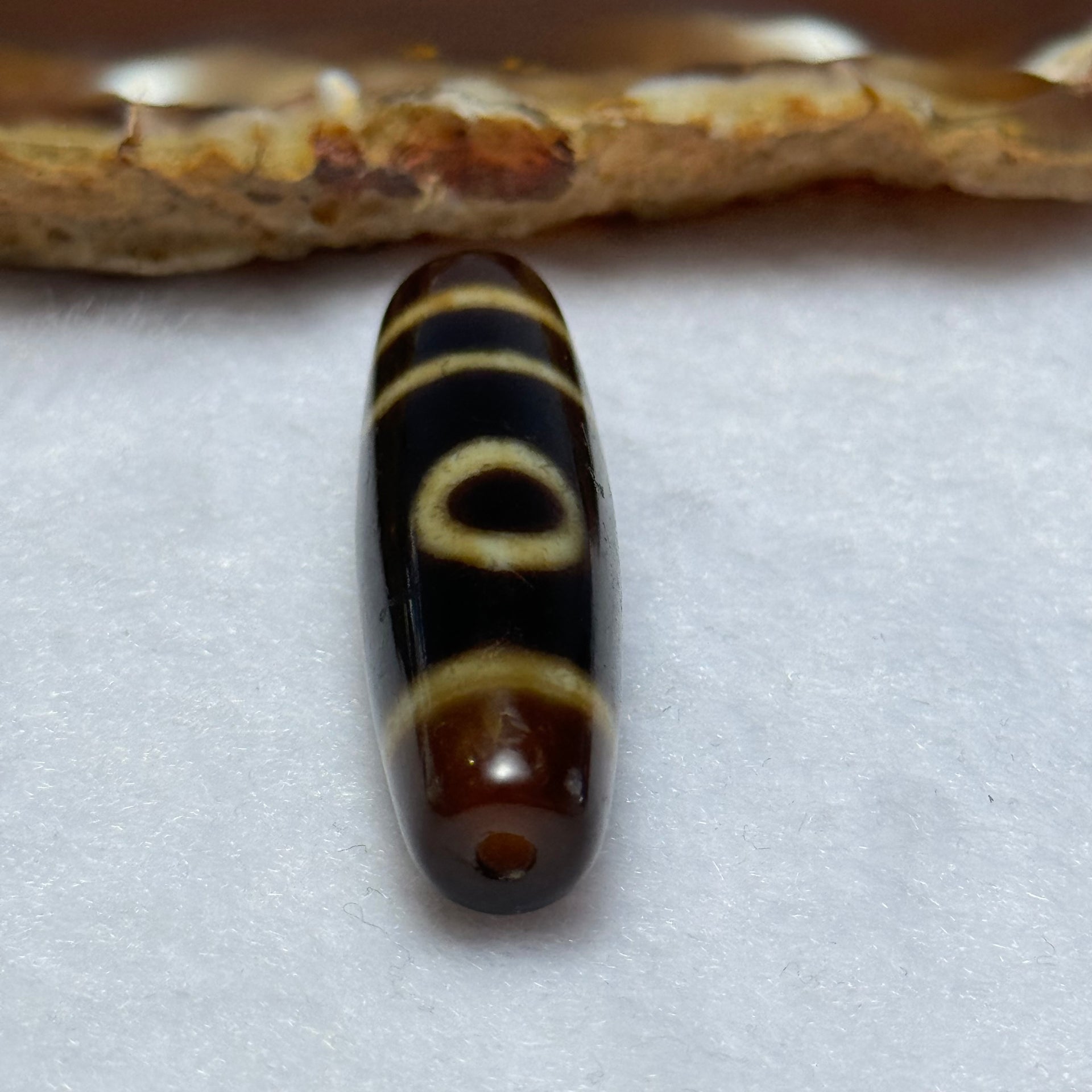 Natural Powerful Tibetan Old Oily Agate 2 Eyes Dzi Bead Heavenly Master (Tian Zhu) 二眼天诛 7.93g 38.8 by 11.5mm - Huangs Jadeite and Jewelry Pte Ltd