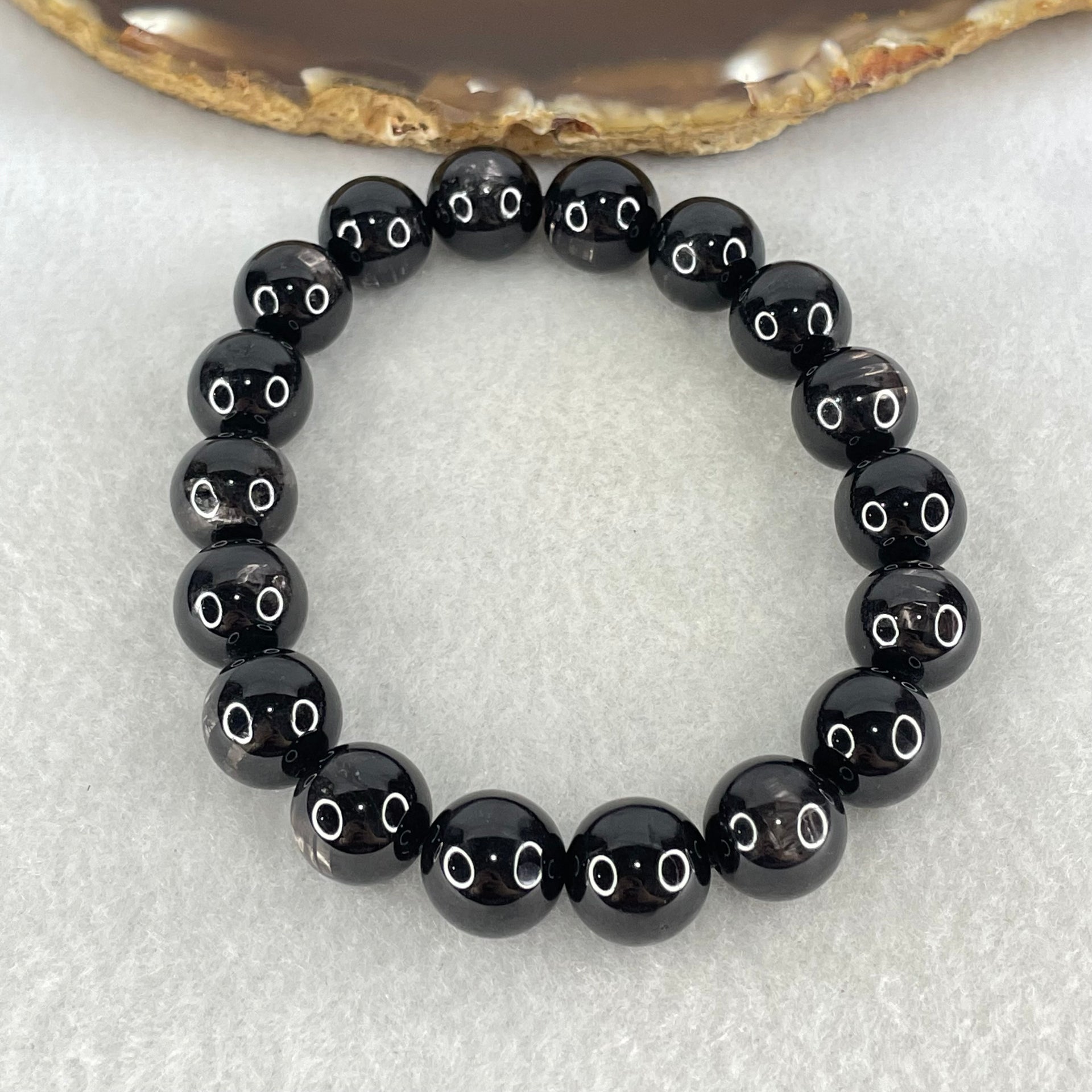 Good Grade Natural Hypersthene Beads Bracelet 45.58g 17.5mm 11.3mm 18 Beads - Huangs Jadeite and Jewelry Pte Ltd