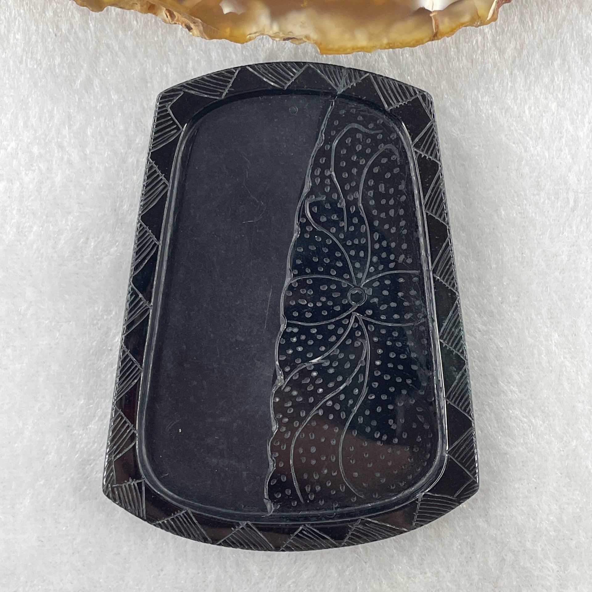 Type A Opaque to Partial Translucent Black Omphacite Jadeite Zhong Kui Pendant 37.41g 64.9 by 49.5 by 8.8mm - Huangs Jadeite and Jewelry Pte Ltd