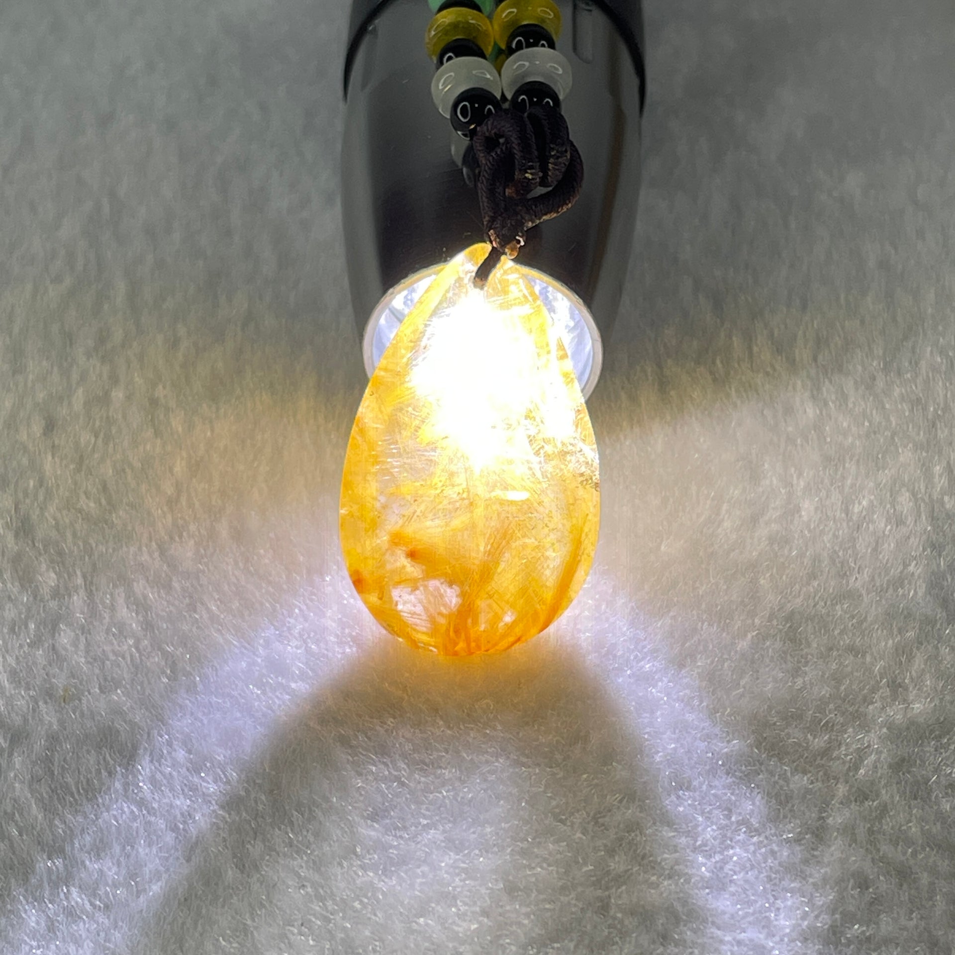 Natural Golden Rutilated Quartz Tear Drop Necklace 12.69g 32.5 by 20.6 by 10.5mm - Huangs Jadeite and Jewelry Pte Ltd