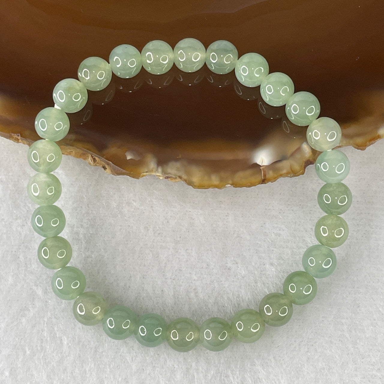 Certified Type A Semi-Icy Light Blueish-Green Jadeite Bracelet | Translucent Mid-Size Delicate Strand | 100% Natural Grade A Fei Cui Masterpiece | 28-Bead Double-Abundance Alignment (14.16g | 6.7mm | 15.5cm)