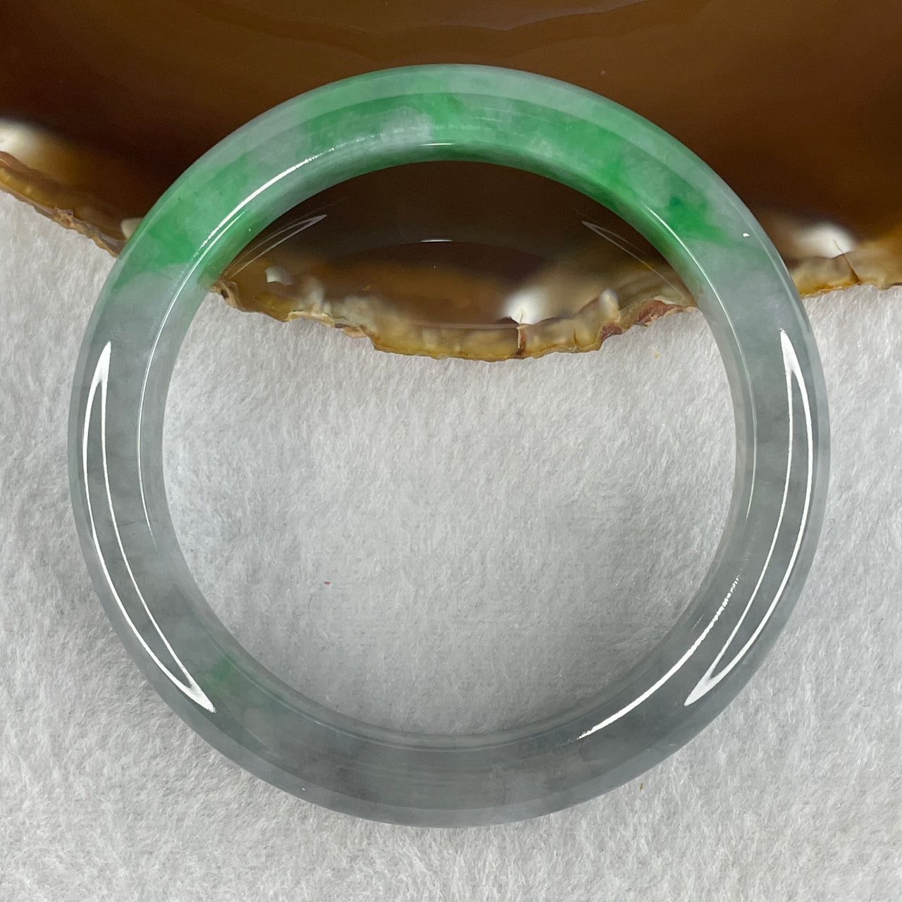 Rare Natural Type A Wuji Grey with High End Bright Green Jadeite Bangle 59.74g Inner Diameter 58.9mm 11.4 by 9.0mm