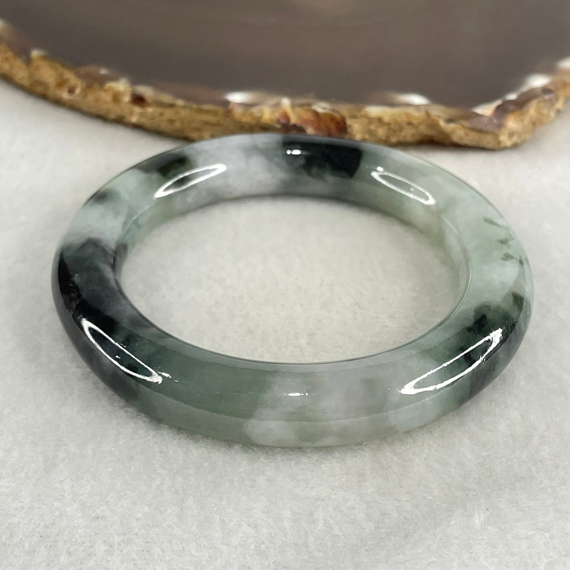 Type A Green Lavender with Dark Green Piao Hua Jadeite Bangle 44.77g Internal Diameter 52.1mm by 10.9 by 11.2mm (Slight Internal Lines) - Huangs Jadeite and Jewelry Pte Ltd