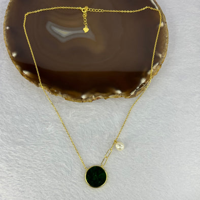 Type A Old Mine Green Jadeite Jade Pendent with 925 Silver in Gold Color Chain Necklace 6.87g 19.5 by 2.0 mm - Huangs Jadeite and Jewelry Pte Ltd