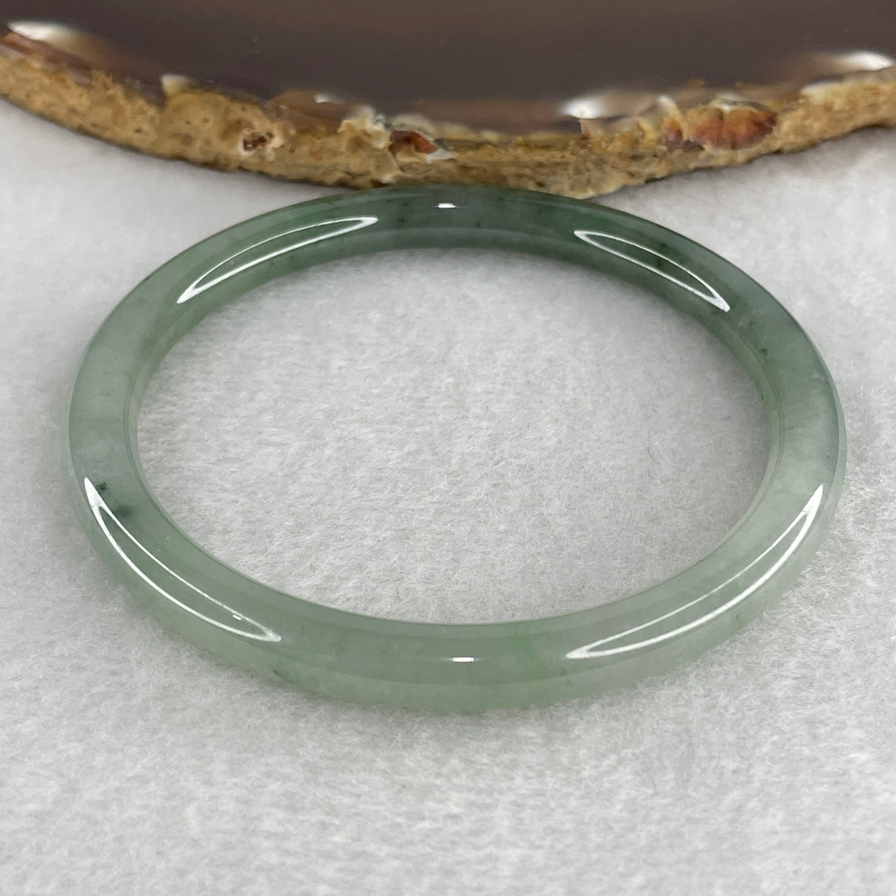 55.2mm Certified Genuine Type A Jadeite Bangle - Semi Icy Faint Green to Green Natural Jadeite Jewelry - 20.55g Wide Untreated Jade Bracelet for Women 6.0x6.4mm Wide (Very Very Slight Internal Line)