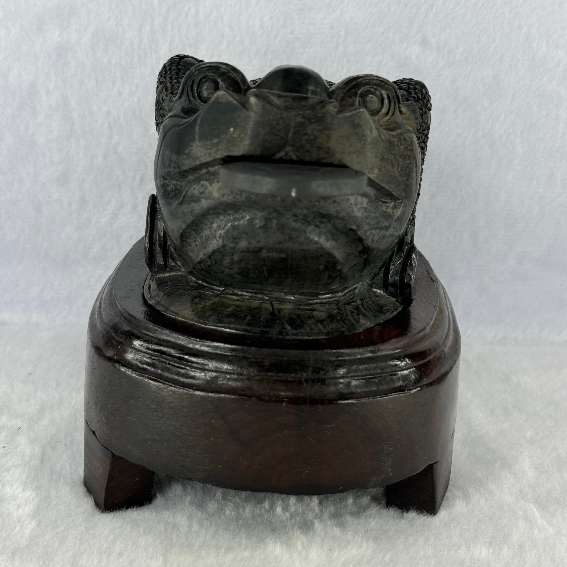 Rare Natural Tibetan Meteorite Tektite 3 Legged Toad with Wooden Stand Display 2,345.1g 170.0 by 118.0 by 125.0mm - Huangs Jadeite and Jewelry Pte Ltd