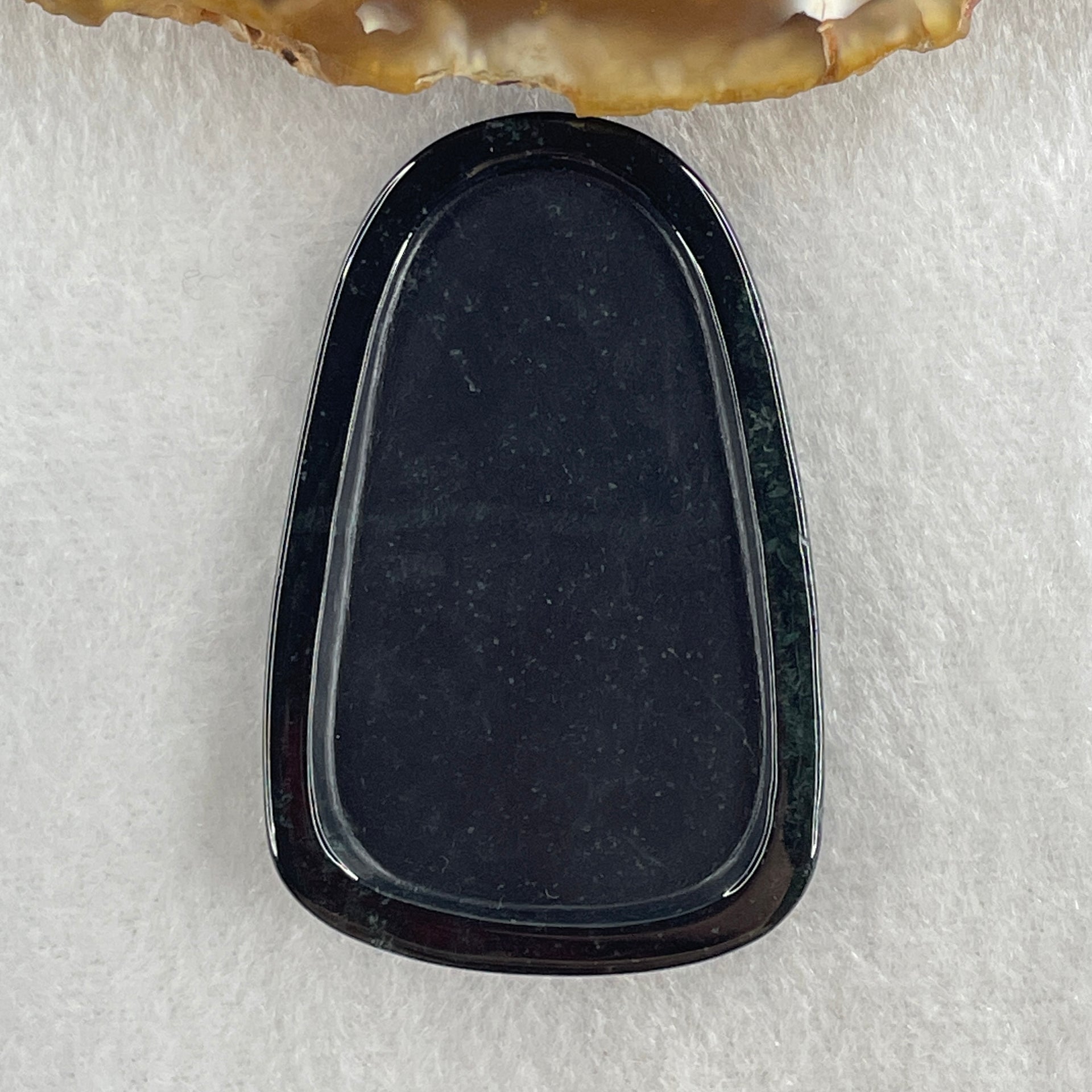 Type A Opaque to Partial Translucent Black Omphacite Jadeite Mandarin Ducks Pair and Lotus Leaf Pendant 20.70g 51.7 by 33.7 by 8.6mm - Huangs Jadeite and Jewelry Pte Ltd