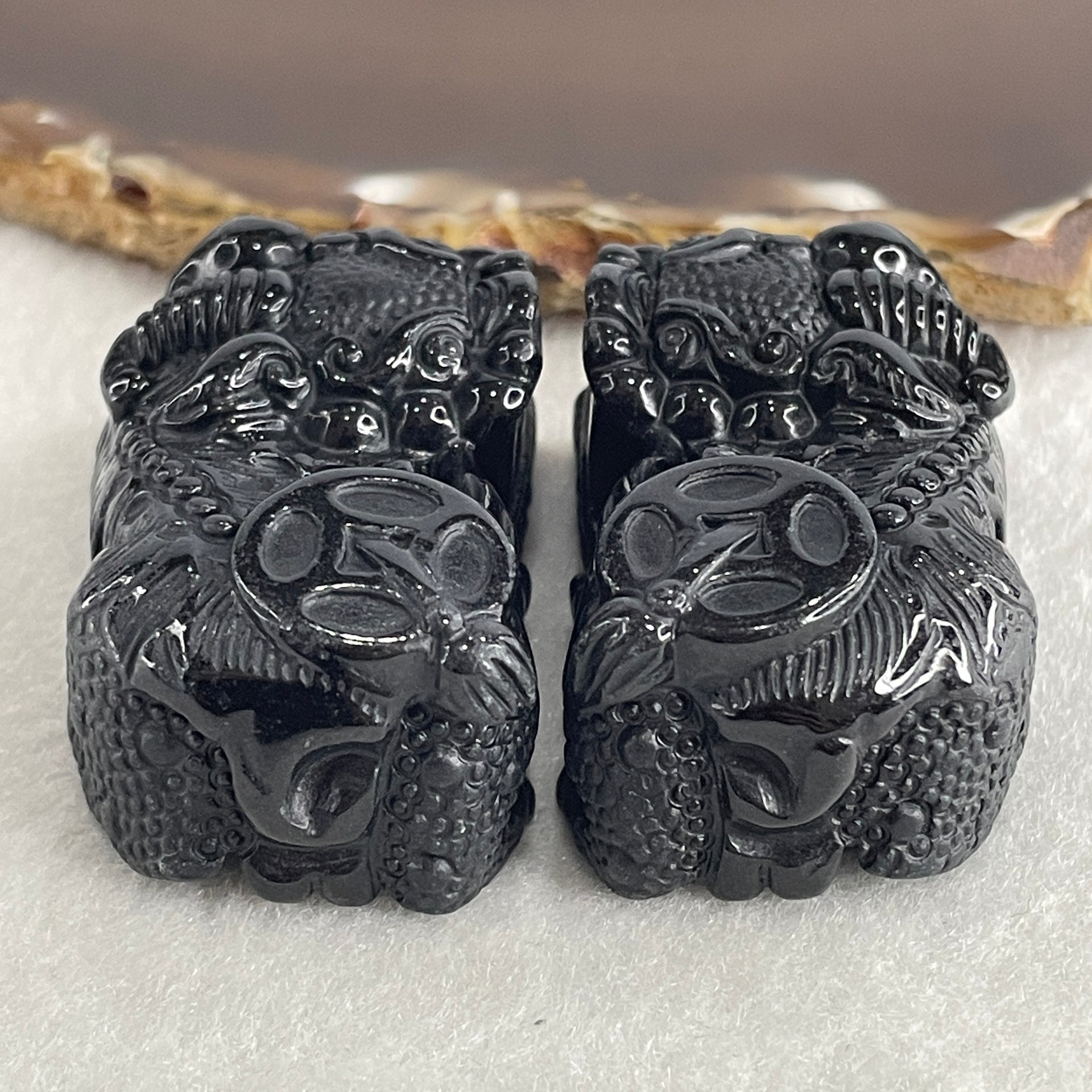 Certified Natural Type A Black Omphacite Jadeite Pixiu pair Pendant Each About 60.23g 49.5 by 27.7 by 20.8mm And 62.48g 50.3 by 28.7 by 21.0mm - Huangs Jadeite and Jewelry Pte Ltd