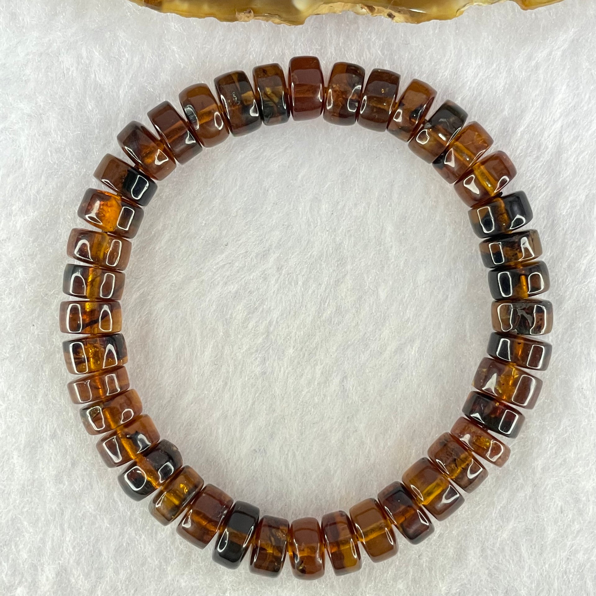 Natural Cognac Fushun Amber Donut Beads Bracelet 天然抚顺老珀手链 8.63g 15cm 8.9mm 40pcs - Huangs Jadeite and Jewelry Pte Ltd