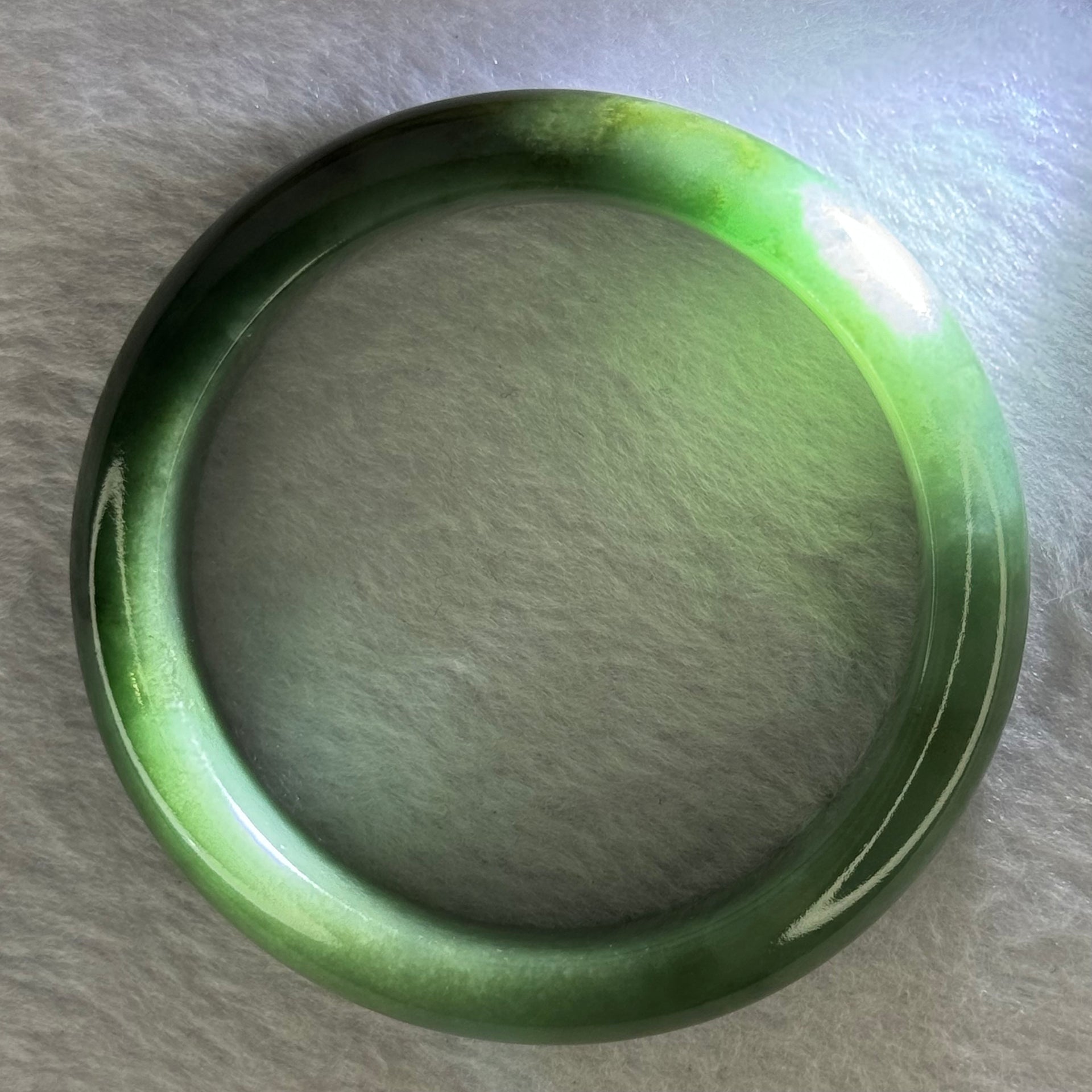 Type A Dark Green and Green Jadeite Bangle Internal Diameter 55.5mm 63.69g 14.1 by 8.5mm (Slight Internal Line) - Huangs Jadeite and Jewelry Pte Ltd