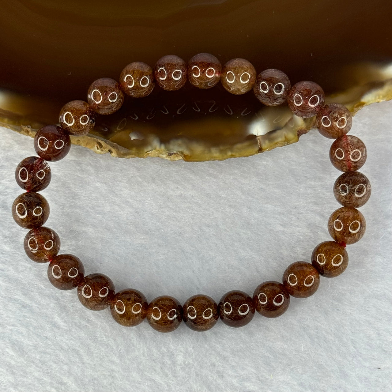 Natural Copper Rutilated Quartz Beads Bracelet 銅髮晶手镯 16.11g 16cm 7.9mm 28 Beads - Huangs Jadeite and Jewelry Pte Ltd
