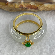 Natural Type A Icy Colorless to White Jadeite Ring with 18k Yellow Gold and Green Jadeite Bead 6.52g 6.8 by 4.5mm US 5.2 HK 11.1 - Huangs Jadeite and Jewelry Pte Ltd