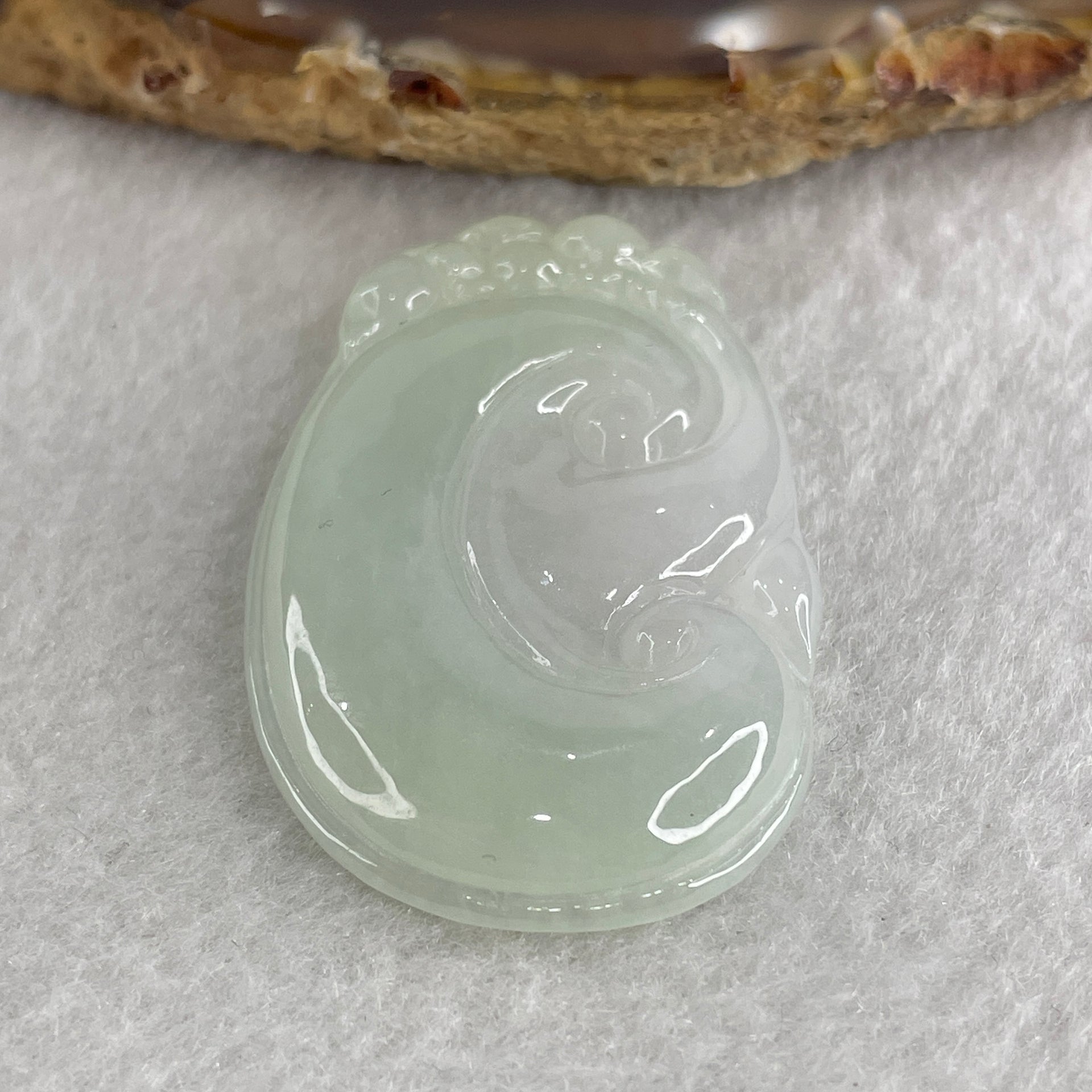 Natural Type A Semi Icy Light Green with Lavender Jadeite Pixiu on Ruyi Pendant 15.78g 47.9 by 29.3 by 6.0mm - Huangs Jadeite and Jewelry Pte Ltd