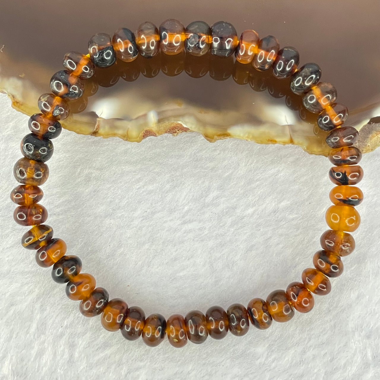 Natural Dark Brownish Yellow Medicine Amber Beads Bracelet 天然抚顺药珀手链 4.30g 15cm 6.5mm 42 Beads - Huangs Jadeite and Jewelry Pte Ltd