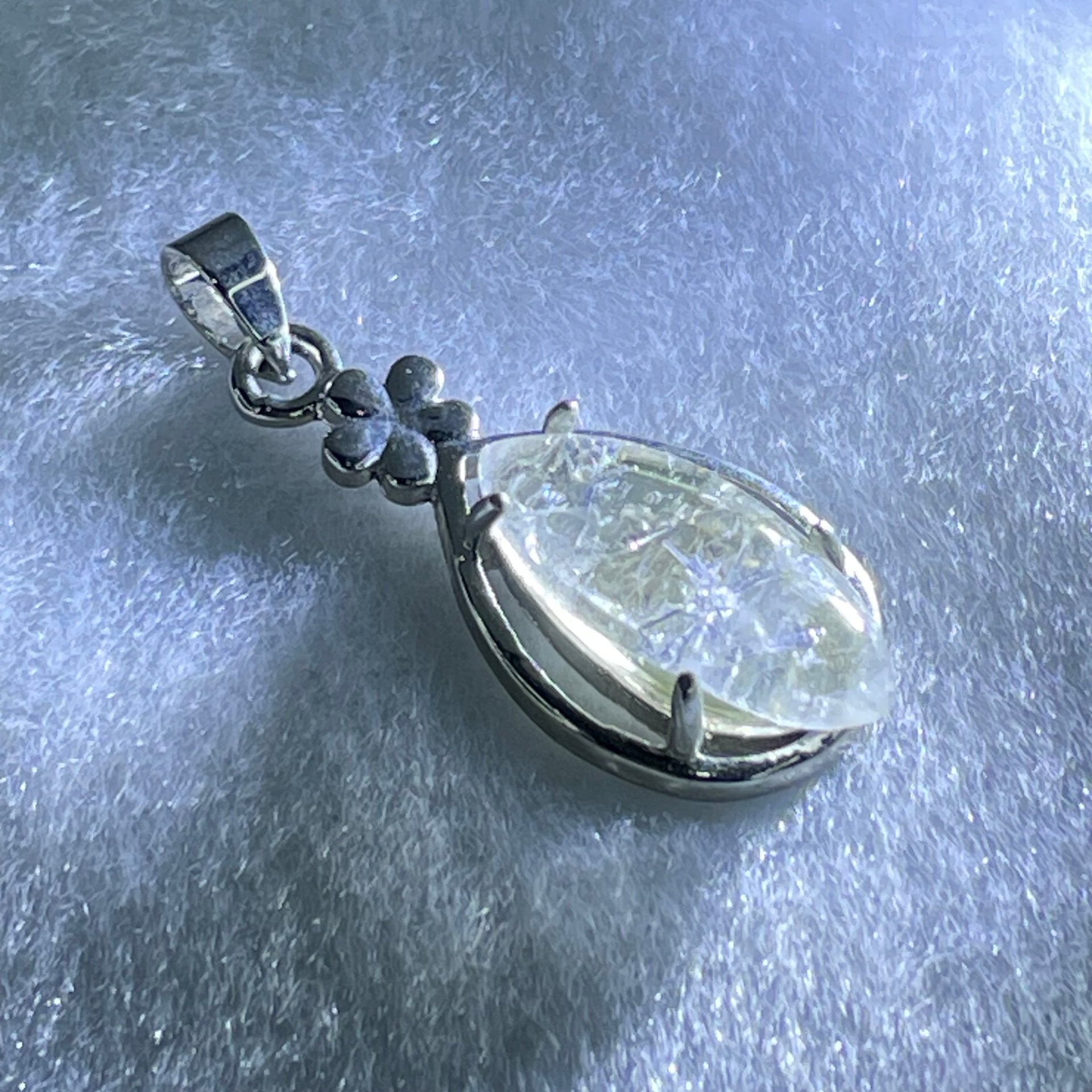 Good Grade Rare Natural Blue Dumortierite Rutilated Quartz in S925 Pendant 2.96g 18.2 by 8.2 by 3.5mm - Huangs Jadeite and Jewelry Pte Ltd