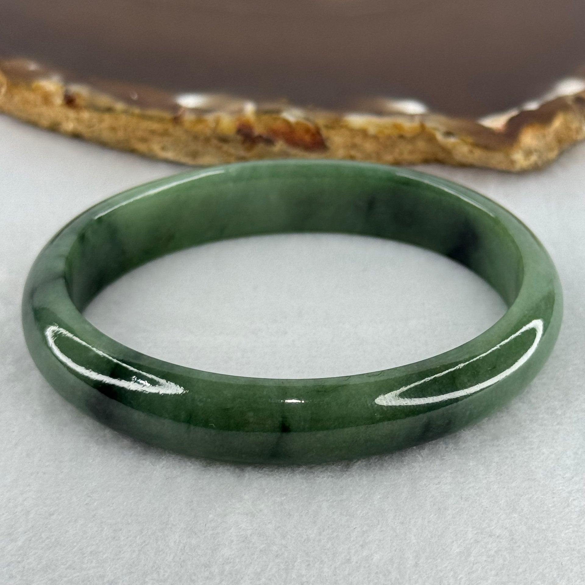 Type A Green Jadeite Oval Bangle Internal Diameter 57.7mm 36.44g 11.6 by 7.0mm (Slight Internal Lines) - Huangs Jadeite and Jewelry Pte Ltd