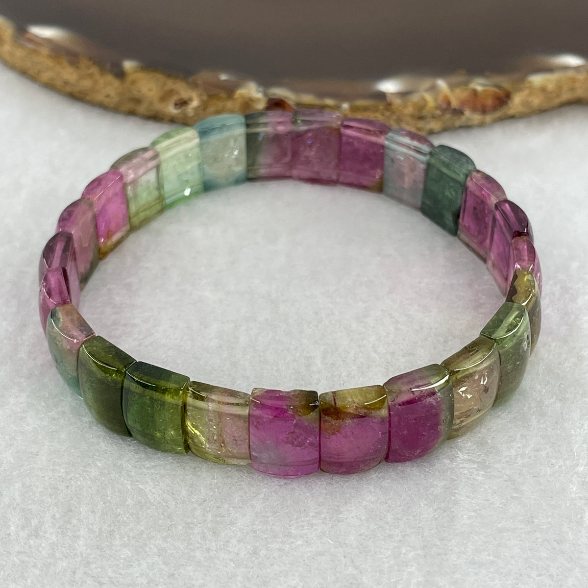 Good Grade Natural Rainbow Tourmaline Shou Pai Beads Bracelet | 11.9mm Multi-Color Spectrum Harmony Amulet (23.61g | 18cm Wrist | 25 Pcs)
