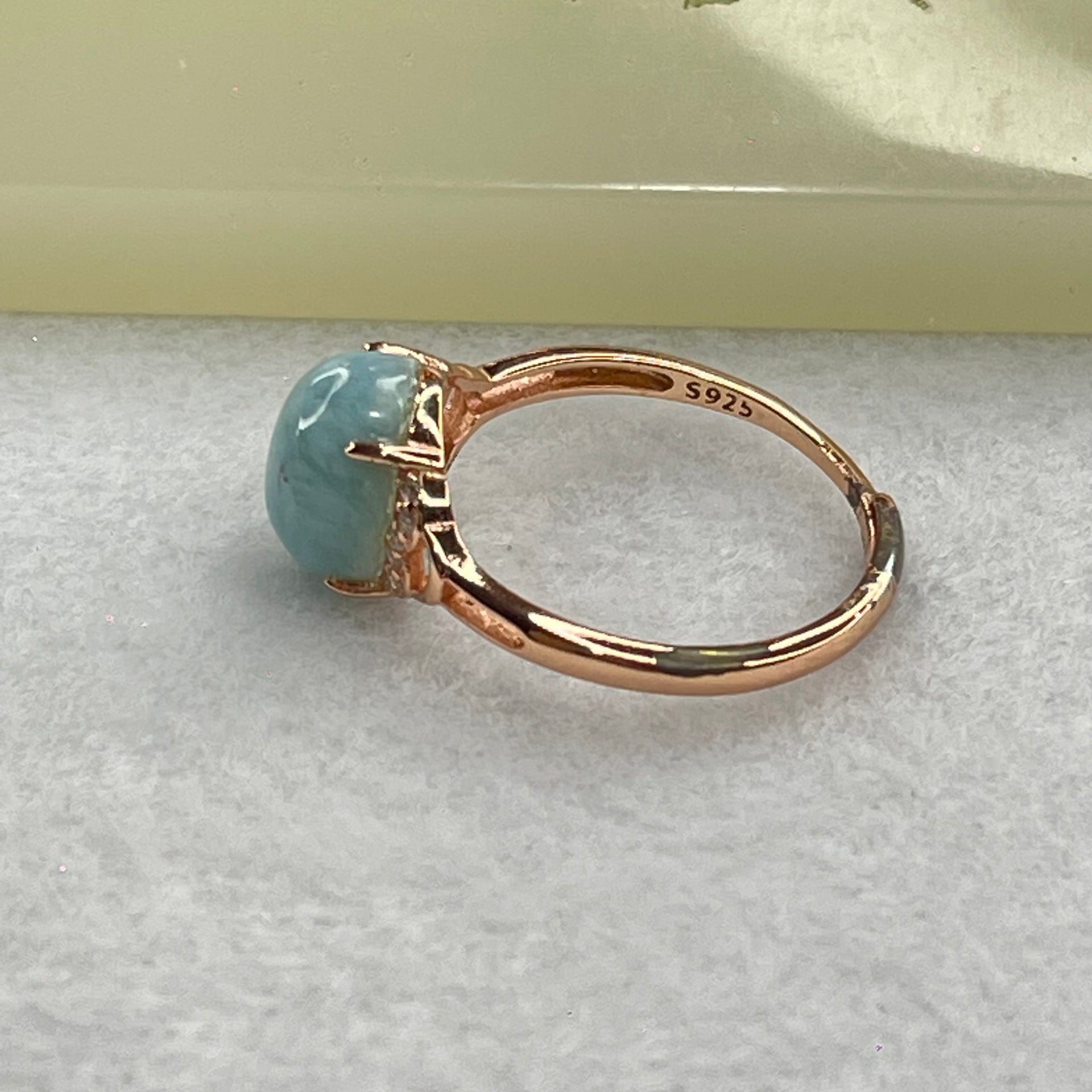 Natural Larimar in S925 Silver Rose Gold Color Ring (Adjustable Size) 2.21g 10.1 by 7.9 by 5.5mm - Huangs Jadeite and Jewelry Pte Ltd