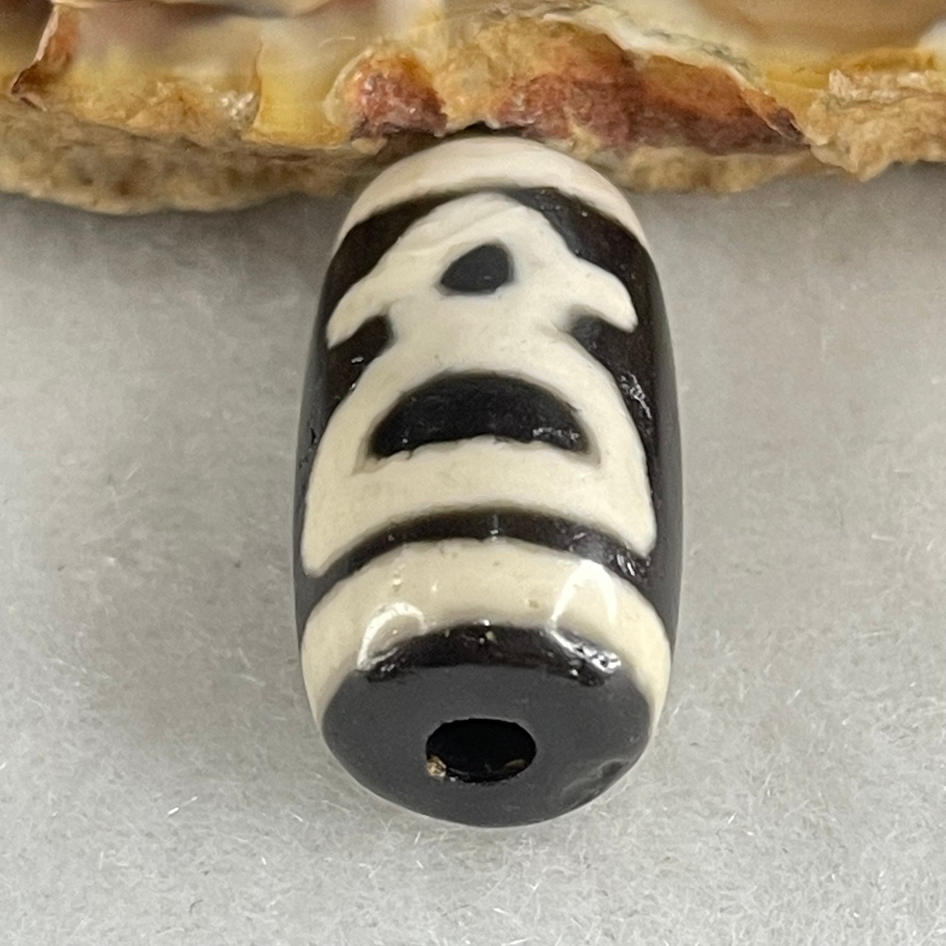 Natural Powerful Tibetan Old Oily Double Agate Cai Shen Dzi Bead Heavenly Master (Tian Zhu) 财神天珠 3.48g 19.2 by 10.6mm - Huangs Jadeite and Jewelry Pte Ltd