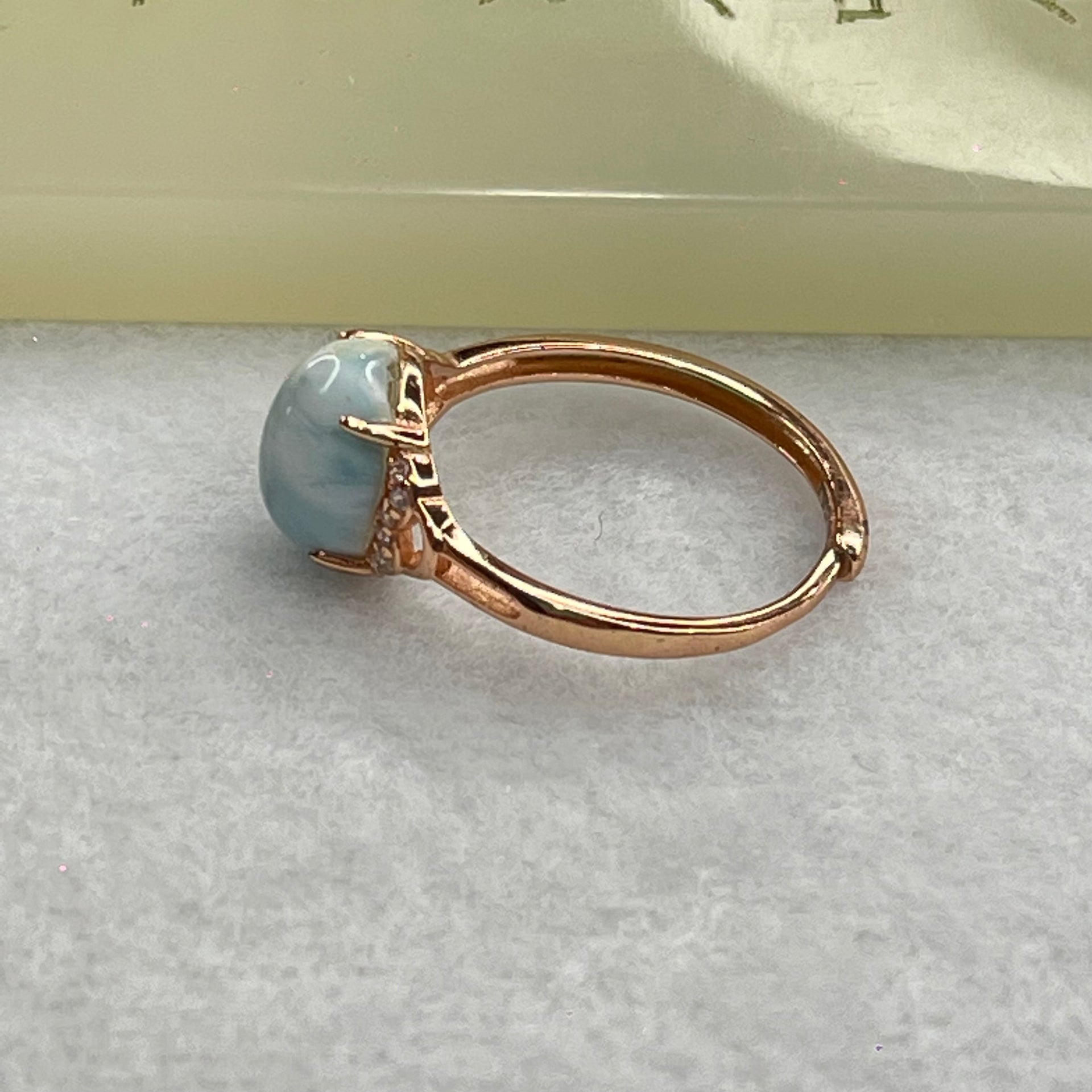 Natural Larimar in S925 Silver Rose Gold Color Ring (Adjustable Size) 1.81g 9.9 by 8.0 by 5.0mm - Huangs Jadeite and Jewelry Pte Ltd