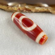 Natural Powerful Tibetan Old Oily Red White Agate One Eye Gold Metal Element Dzi Bead Heavenly Master (Tian Zhu) 一眼金天珠 9.71g 37.8 by 12.9mm - Huangs Jadeite and Jewelry Pte Ltd