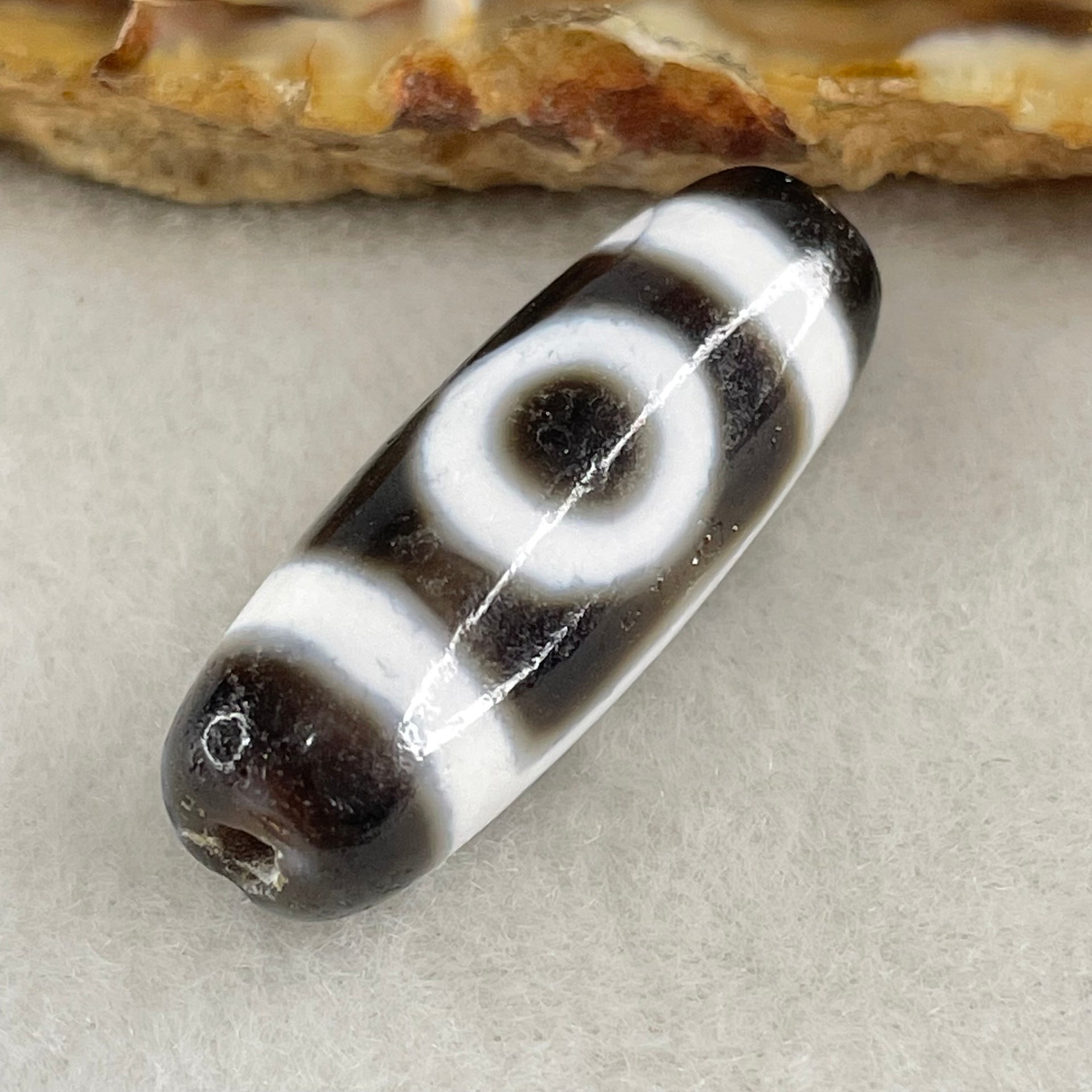 Natural Powerful Tibetan Old Oily Agate 2 Eyes Dzi Bead Heavenly Master (Tian Zhu) 二眼天诛 4.76g 29.0 by 10.4mm - Huangs Jadeite and Jewelry Pte Ltd