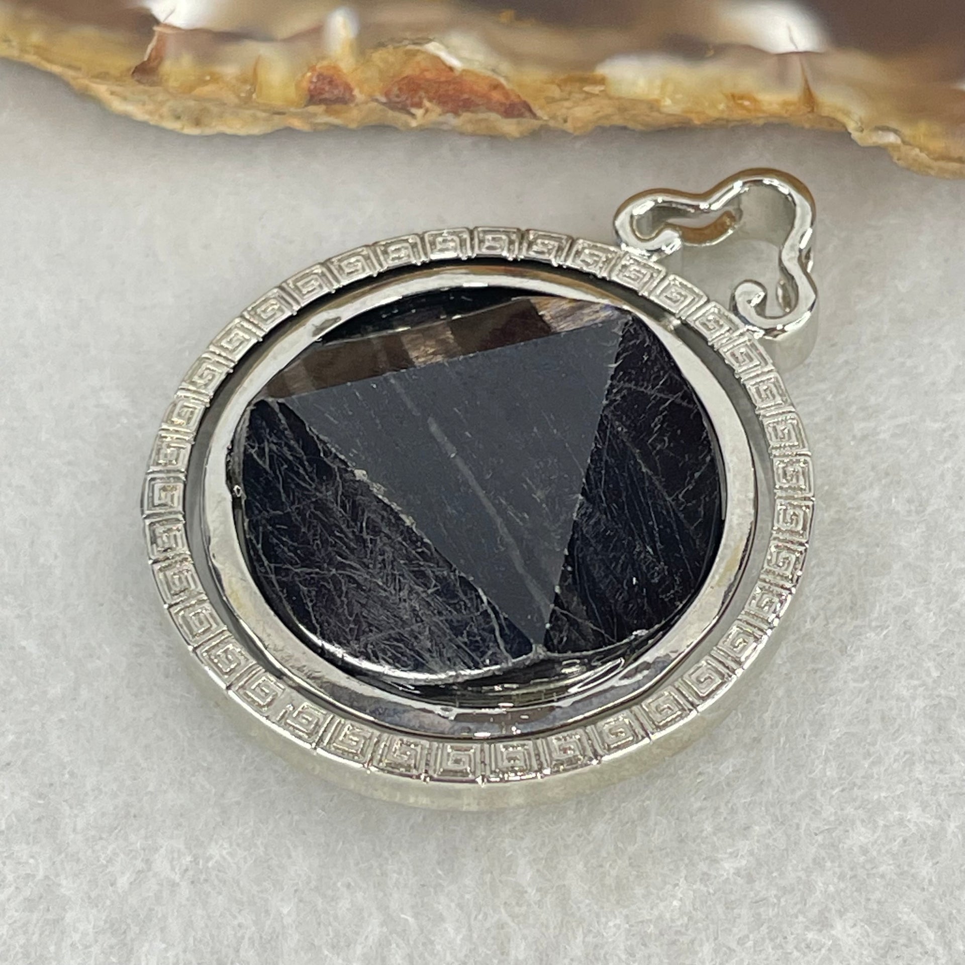 Natural Hypersthene in Stainless Steel Pendant 24.14g 25.0 by 9.6mm - Huangs Jadeite and Jewelry Pte Ltd