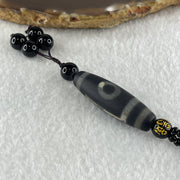 Natural Powerful Tibetan Old Oily Agate 1 Eye with Mountain Dzi Bead with Black Onyx Necklace 37.03g 62cm 38.1 by 11.8mm - Huangs Jadeite and Jewelry Pte Ltd