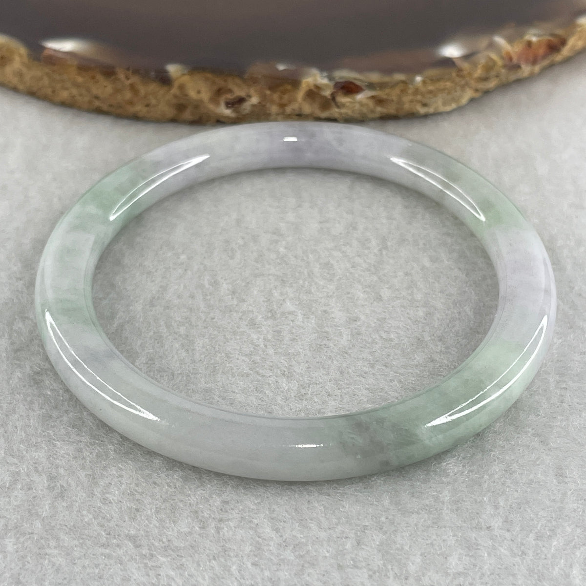 Natural Type A Light Green with Lavender Piao Hua Jadeite Flat Ding Dang Bangle 22.35g Inner Diameter 52.5mm 6.0 by 7.2mm (Very Very Slight External Rough) - Huangs Jadeite and Jewelry Pte Ltd
