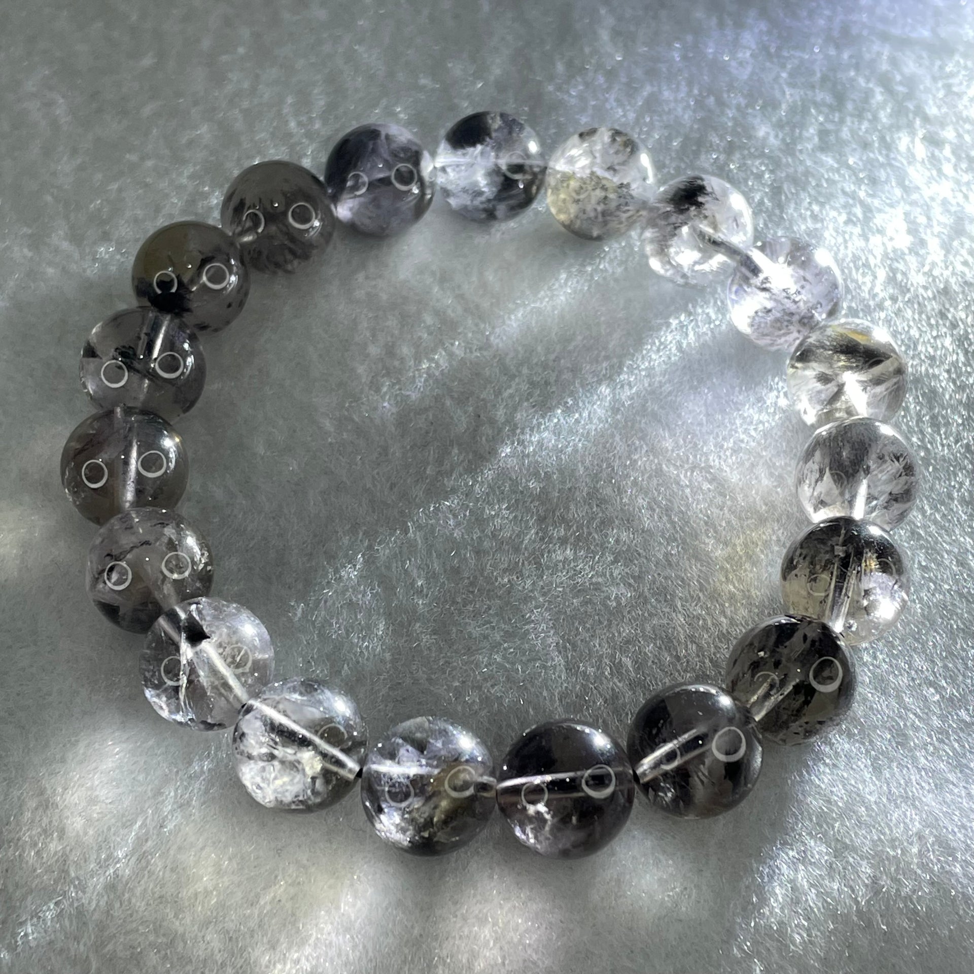 Natural Black Auralite Quartz Beads Bracelet 27.50g 16cm 10.3mm 19 Beads - Huangs Jadeite and Jewelry Pte Ltd