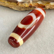Natural Powerful Tibetan Old Oily Red White Agate One Eye Wood Element Dzi Bead Heavenly Master (Tian Zhu) 一眼木元素天珠 9.30g 37.1 by 12.7mm - Huangs Jadeite and Jewelry Pte Ltd