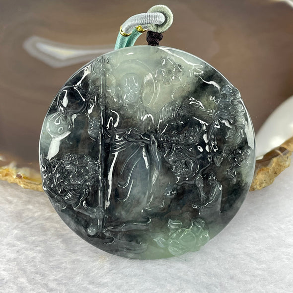 Semi Icy Type A Wuji Grey with Faunt Green Jadeite Ksitigarbha Bodhisattva, 地藏王菩萨, the Bodhisattva of Great Aspiration 39.6g 57.0 by 6.6mm - Huangs Jadeite and Jewelry Pte Ltd