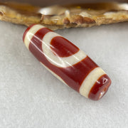 Natural Powerful Tibetan Old Oily Red White Agate One Eye Fire Sign Dzi Bead Heavenly Master (Tian Zhu) 一眼火天珠 11.40g 37.8 by 14.1mm - Huangs Jadeite and Jewelry Pte Ltd