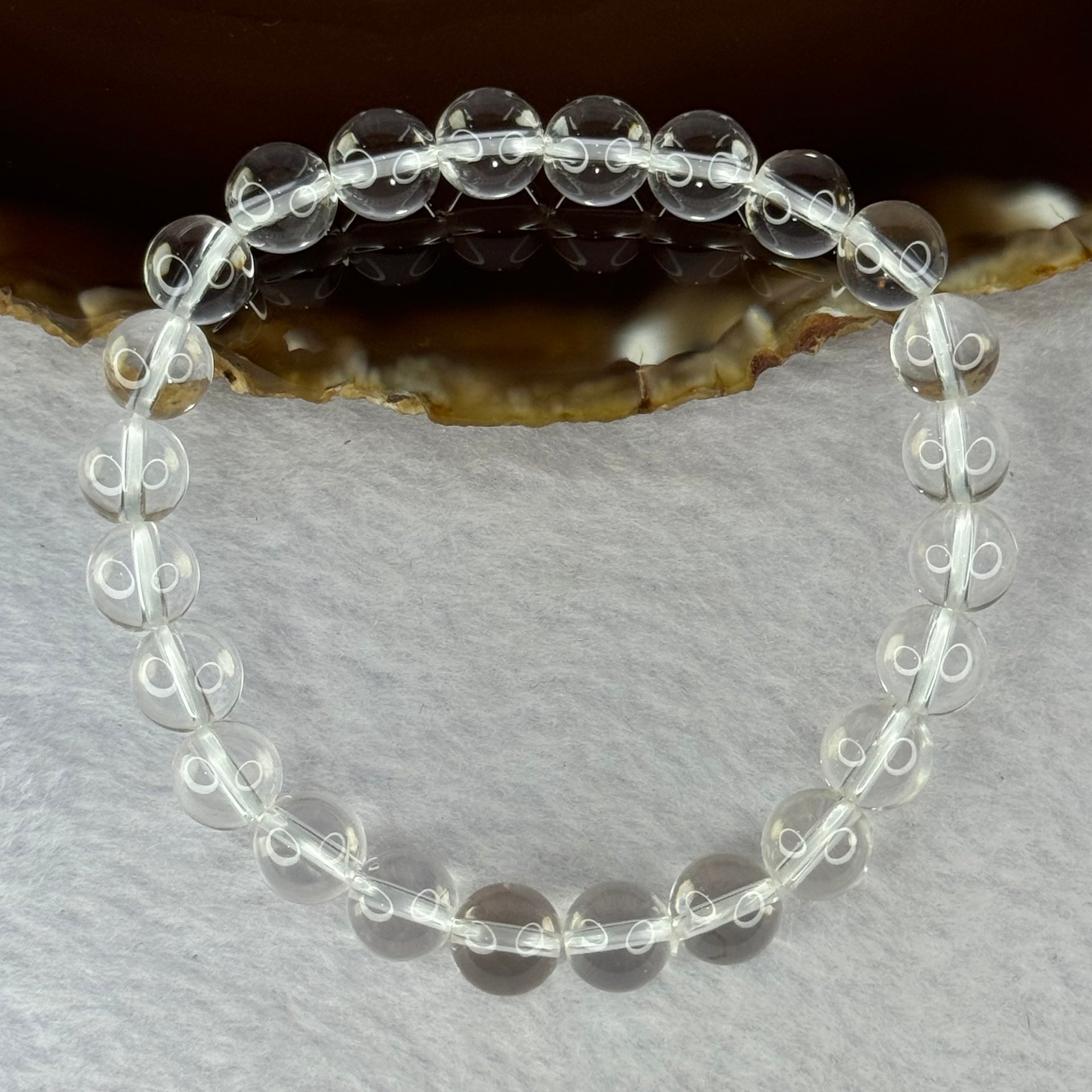 Natural Clear Quartz Bracelet 天然白水晶手链 18.59g 16.5cm 8.4mm 24 Beads - Huangs Jadeite and Jewelry Pte Ltd