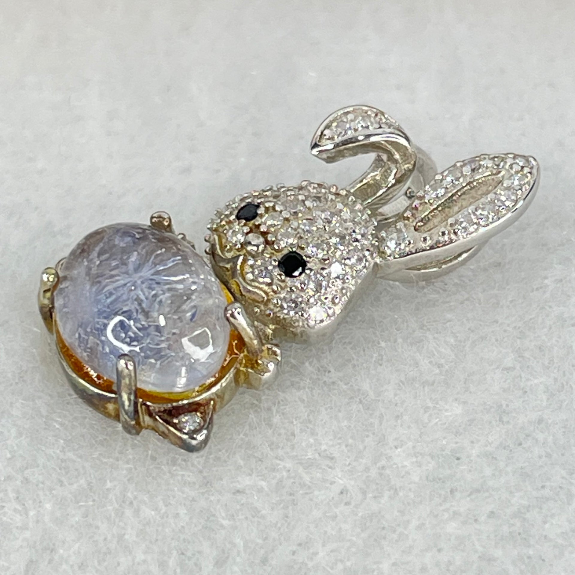 Rare Natural Blue Dumortierite Rutilated Quartz in S925 Sliver Rabbit Pendant 2.40g 9.9 by 7.0 by 4.0mm - Huangs Jadeite and Jewelry Pte Ltd