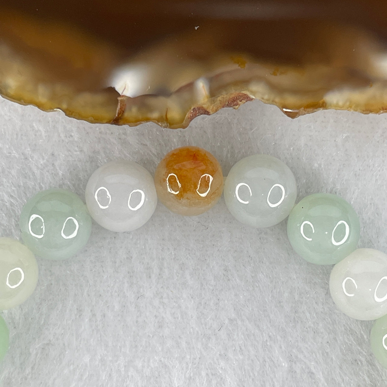 Natural Type A Tricolor Jadeite Beads Bracelet | 15cm Light Blueish Green White Yellow 9.1mm Round Jade Bead Healing Energy Bracelet (25.61g 21 Beads)