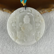 Natural Type A Faint Lavender Faint Green with Red Spots Jadeite Guan Yin Bodhisattva or Siṃhanāda Avalokiteśvara or Guanyin on Lion Roar Pendant 28.42g 51.0 by 5.6mm - Huangs Jadeite and Jewelry Pte Ltd