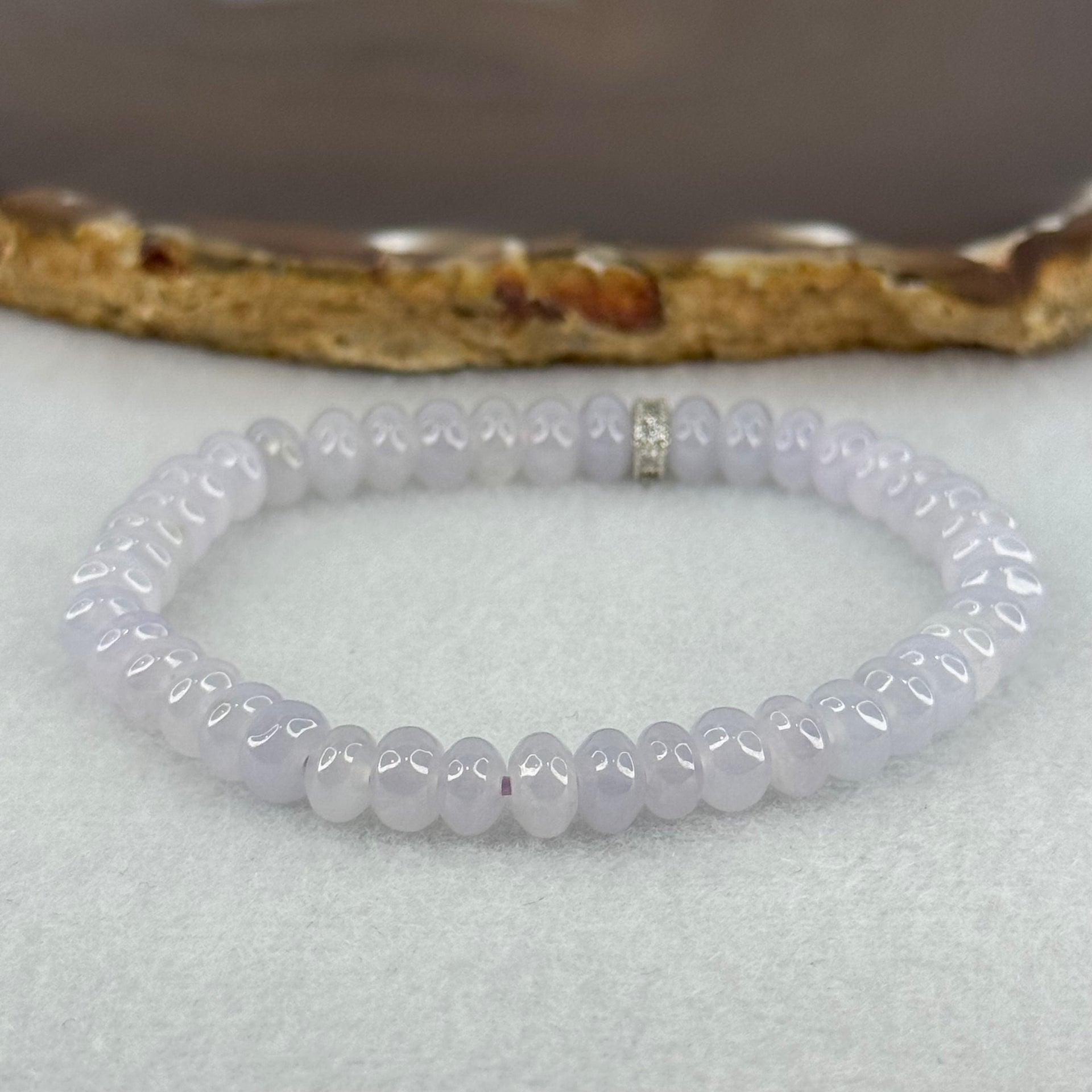 Type A Semi Icy Light Lavender Jadeite Beads Bracelet 16.63g 14.5cm 6.5cm 42 Beads - Huangs Jadeite and Jewelry Pte Ltd