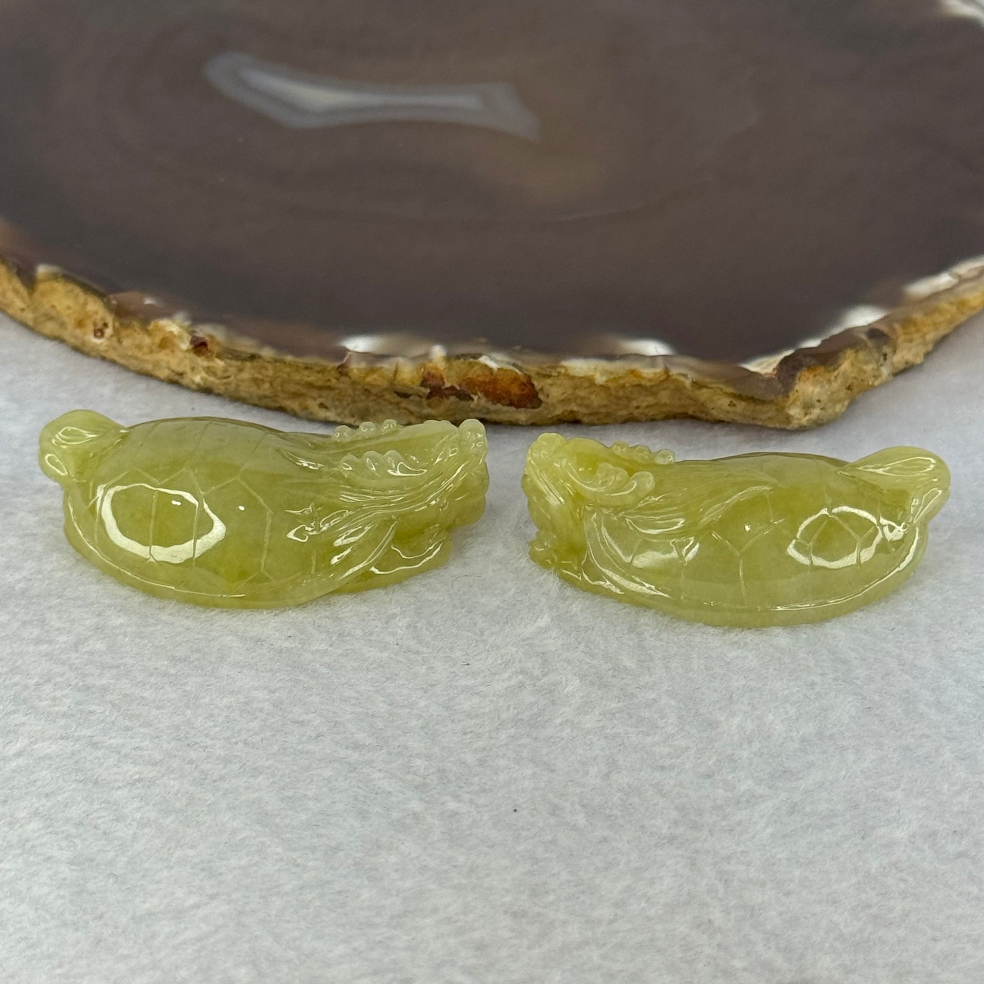 Grand Master Type A Yellow Jadeite Dragon Turtle Pair 54.05g 49.6 by 27.2 by 13.6mm - Huangs Jadeite and Jewelry Pte Ltd