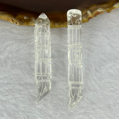 Natural Clear Quartz Calligraphy Brush Pendent 12.55g 53.4 by 8.7mm Set of 2 - Huangs Jadeite and Jewelry Pte Ltd