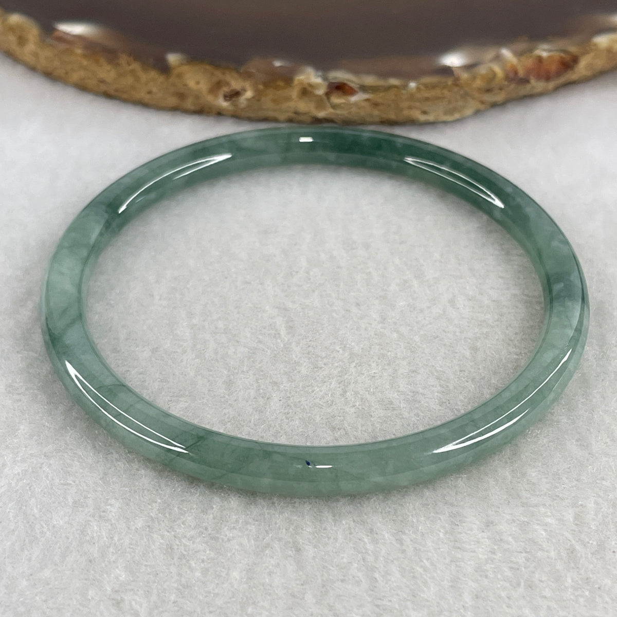 Natural Type A Green Jadeite Bangle | 58.3mm Inner Diameter (16.78g 5.6x5.6mm | External Rough | Organic Earth Texture & Heart Harmony) - Huangs Jadeite and Jewelry Pte Ltd